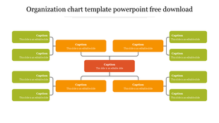 Organization chart template featuring a hierarchical structure with orange, green, and red boxes connected by lines.