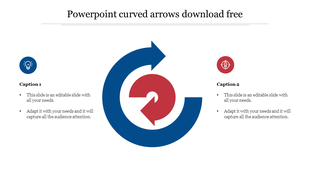 Infographic with two curved arrows forming a loop, one in blue and one in red, with icons and captions on both sides.