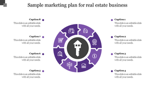 Purple circle with a key icon in the center, surrounded by eight segments with icons and captions on both sides.