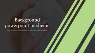 Medical slide with a close up of a hand holding a capsule, overlaid with bold text and diagonal green black stripes.