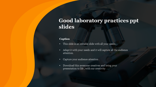 Infographic showcasing good laboratory practices slide format, with a vibrant design and text areas with caption.