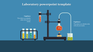 Laboratory setup with test tube in a rack, a distillation apparatus, a beaker, and a burner, with two placeholder text areas.
