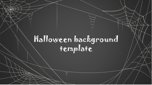 Dark Halloween background with intricate spiderwebs in corners and a spooky font in the center on a gradient black backdrop. 