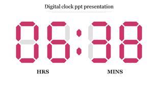 Digital clock slide displaying time in a bold red digital format, labeled for hours and minutes.