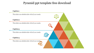 Slide featuring a four level pyramid with green, orange, blue, and gold triangular sections and corresponding captions.