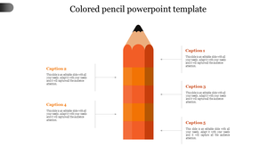 Vertical colored pencil graphic with five horizontal captions, three on the right and two on the left, connected by arrows.