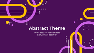 Abstract design with yellow, and pink shapes including circles and lines, placed on a deep purple background.