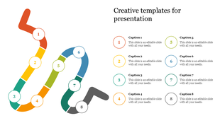 Creative infographic with a winding path on the left and matching caption text circles aligned vertically on the right.