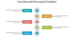 Vertical Microsoft flowchart with five colored circles and alternating caption areas.