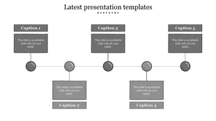 Custom PowerPoint slide featuring a grey hierarchical diagram with five connected captions for structured content.