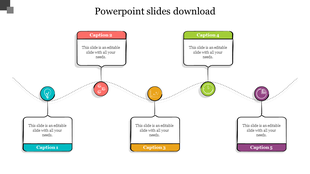 Flowchart with five colorful caption boxes in teal, red, yellow, green, and purple, connected by curved lines.