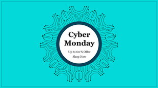 Blue circuit board pattern forming a radial design around a central white circle with Cyber Monday offer text inside.