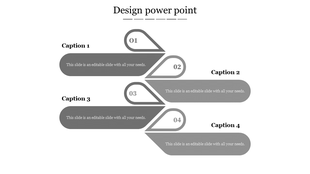 Design arrow layout with numbered teardrop shapes and rectangular text boxes labeled Caption 1 to Caption 4 alternately.