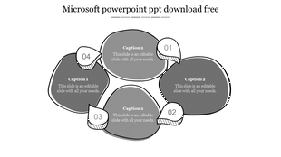 Microsoft slide with four numbered abstract, overlapping bubble shapes labeled with placeholder text areas.