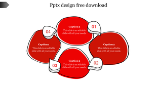 Four red overlapping abstract shapes with curved white tabs numbered at the edges, connected in a symmetrical arrangement.