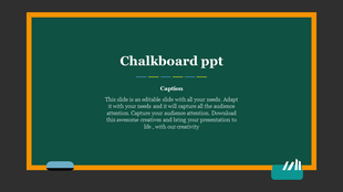 Green chalkboard with a yellow wooden border, featuring text in the center and chalk pieces placed at the bottom corners.