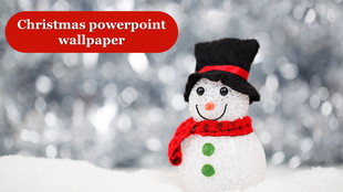 Christmas themed snowman decoration with a red scarf and black hat against a blurred silver background.