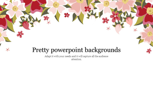 Colorful floral design with red, pink, and white flowers framing the top edge on a white background.
