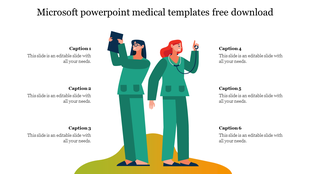 Microsoft template featuring two medical staff illustrations on a white background with space for captions areas.