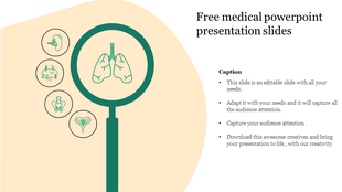 Medical slide with a stethoscope on the left, thermometer on the right, and placeholder caption text in the center.