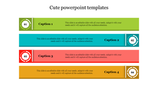 Four horizontal colored bars in green, blue, red, and yellow with circular numbered icons on the edges.