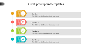Great PowerPoint template with numbered captions and colorful hexagonal sections on a white backdrop.