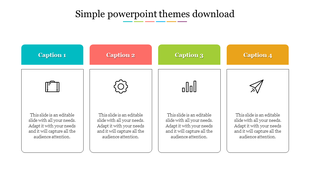 Four rectangular text boxes, each with a header in teal, red, green, and yellow, on a white background.