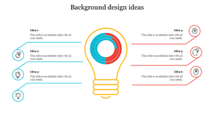 Slide featuring six background design ideas with a central light bulb illustration and text areas.