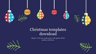 A festive background displaying colorful Christmas ornaments hanging from the top, with the text in the center.