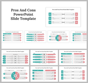 Pros and cons slides with various layouts for comparing positive and negative points in a clean, modern design.