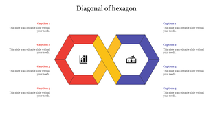 A slide with a diagram of two interlocking hexagons, red and blue, linked by a yellow diagonal line, with captions.