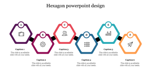 Hexagonal layout with six colorful sections labeled A to F, in purple, pink, orange, blue, teal, and yellow.