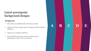Split designs slide featuring content on the left and five wavy vertical bands in bold colors labeled A to E on the right.