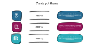 Creative layout with icons on the left, labeled steps in the center, and rounded text boxes on the right in matching colors.