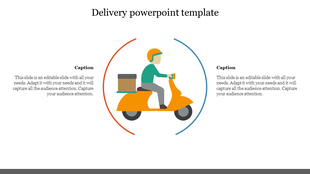 PowerPoint template featuring a delivery person on a scooter, with captions on either side.
