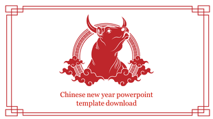 Chinese new year design showcasing a red ox graphic encircled by geometric patterns, complemented by traditional border.