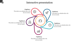Flower shaped infographic with five petal like elements, each containing an icon and a caption, surrounding a central circle.