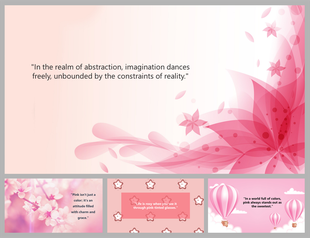 Elegant PowerPoint background slides with soft pink floral designs and inspiring quotes in the center and bottom sections.