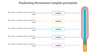 Fundraising thermometer infographic with five color coded captions on the left, each linked to different levels.