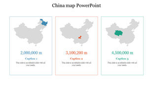 China map infographic with three highlighted regions in blue, orange, and green, in separate boxes, displaying data.