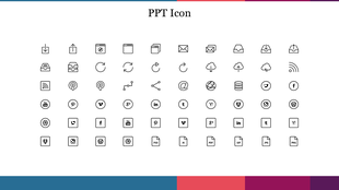 Grid of black outline icons evenly spaced on a white background, with a colorful border of blue, red, and purple.