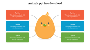 Central chick character linked to six color-coded captions in rectangular boxes placed in a whoite background.