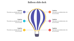 Balloon themed PowerPoint slide deck with six colorful numbered sections for captions.