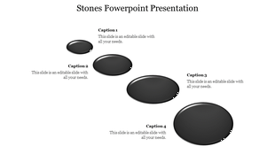 Four black stones in a stepping pattern, growing larger from left to right, with captions placed around.