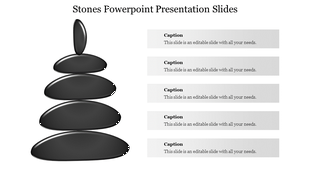 Stones stacked in a vertical formation with caption placeholders for a PowerPoint slide.