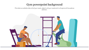 Illustration of two people working out, one lifting dumbbells and one on a bike, surrounded by gym equipment and props.