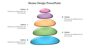 Stones design PowerPoint template with five vibrant stones, each containing text on a white backdrop.