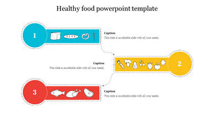 Healthy food slide with three segments blue for bread and dairy, yellow for fruits and veggies, and red for meat and fish.
