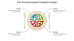 Food  template with plate with food group icons, cutlery images and caption areas placed in a white background.