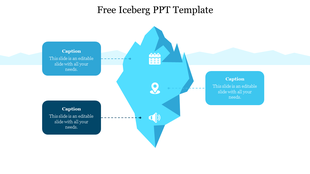 Slide with a blue iceberg illustration showing three icons paired with text boxes.